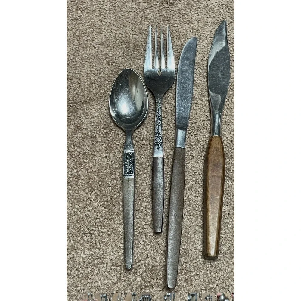 Interpur INR2 Stainless Brown Faux Wood Handle MCM Silverware Flatware Fork